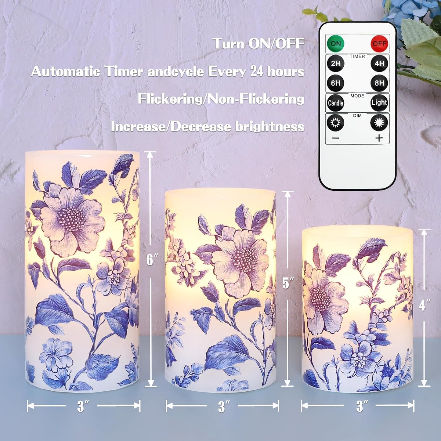 Velas LED sin llama porcelana azul y blanca con control