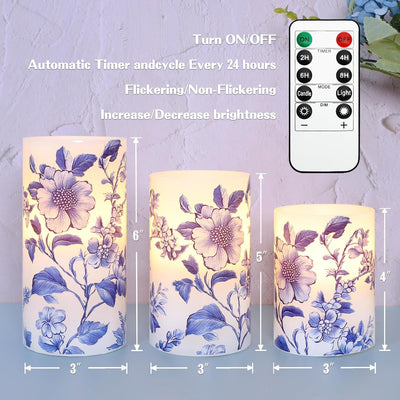 Velas LED sin llama porcelana azul y blanca con control