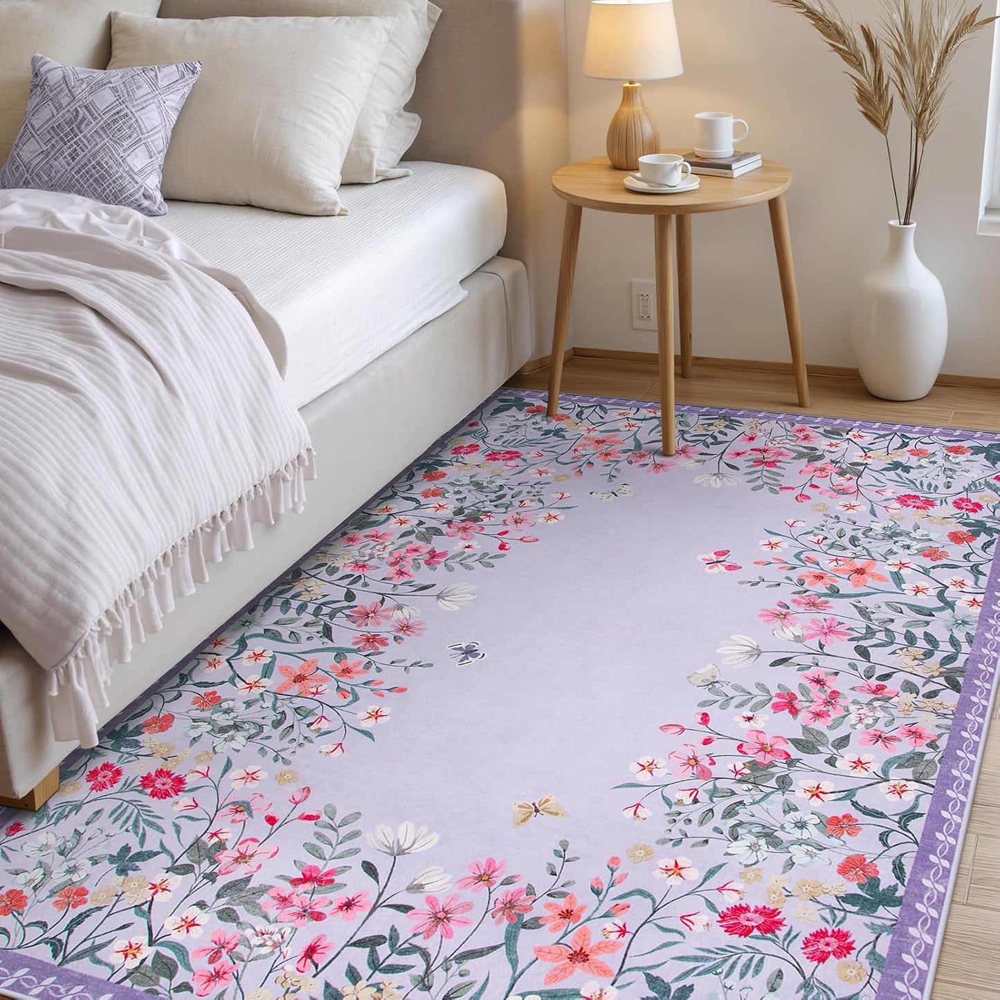 Alfombra lavable morada 4x6ft antiderrap dormitorio