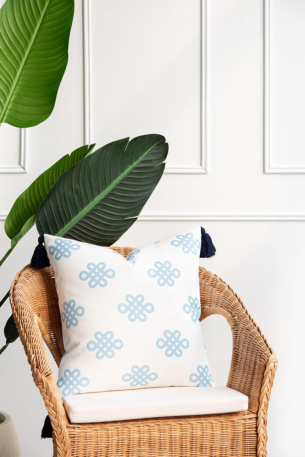 Funda almohada lumbar para sofá patio 18x18pulg borla azul bebé