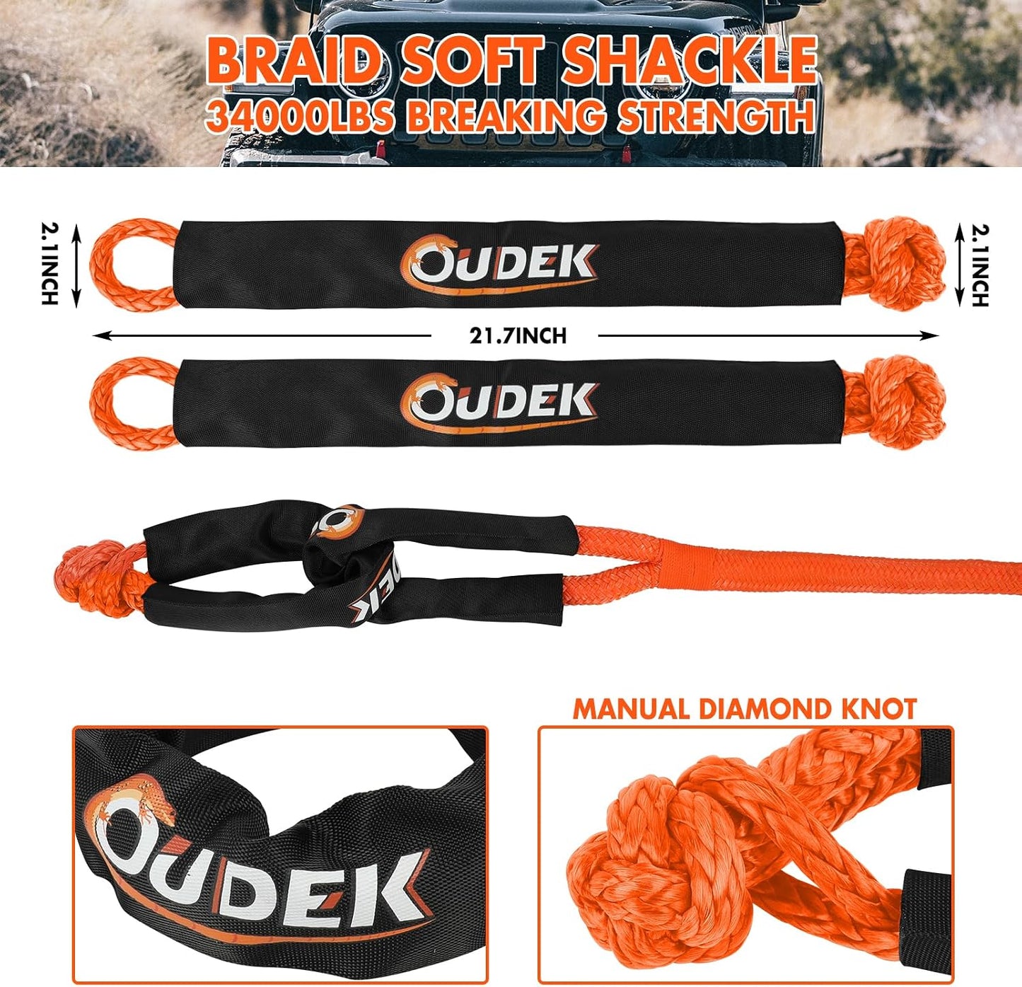 Kit cuerda remolque 7/8" x30pies 2 grilletes elástica 30%