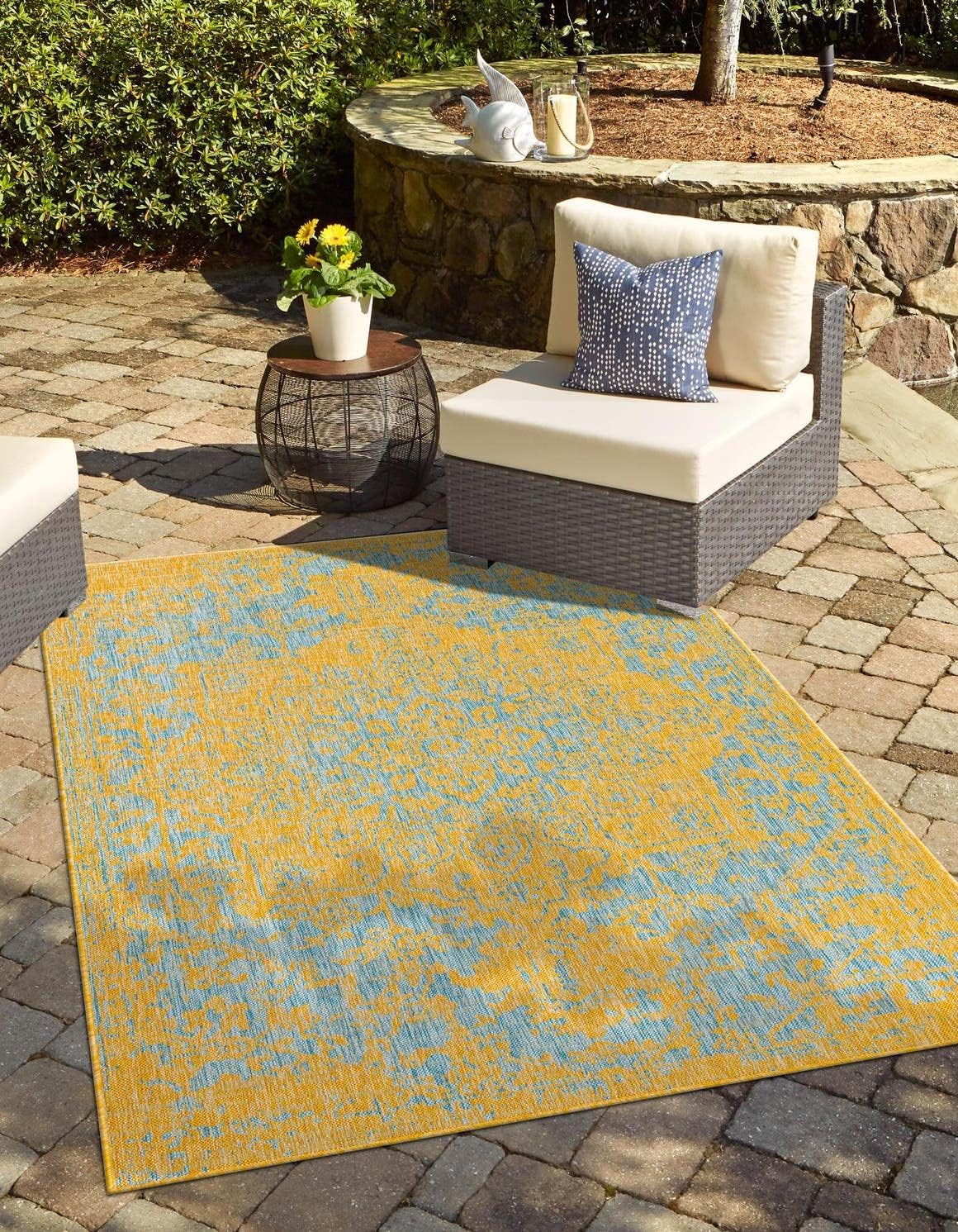 Alfombra área Dubái 5x8ft rectangular amarillo y azul