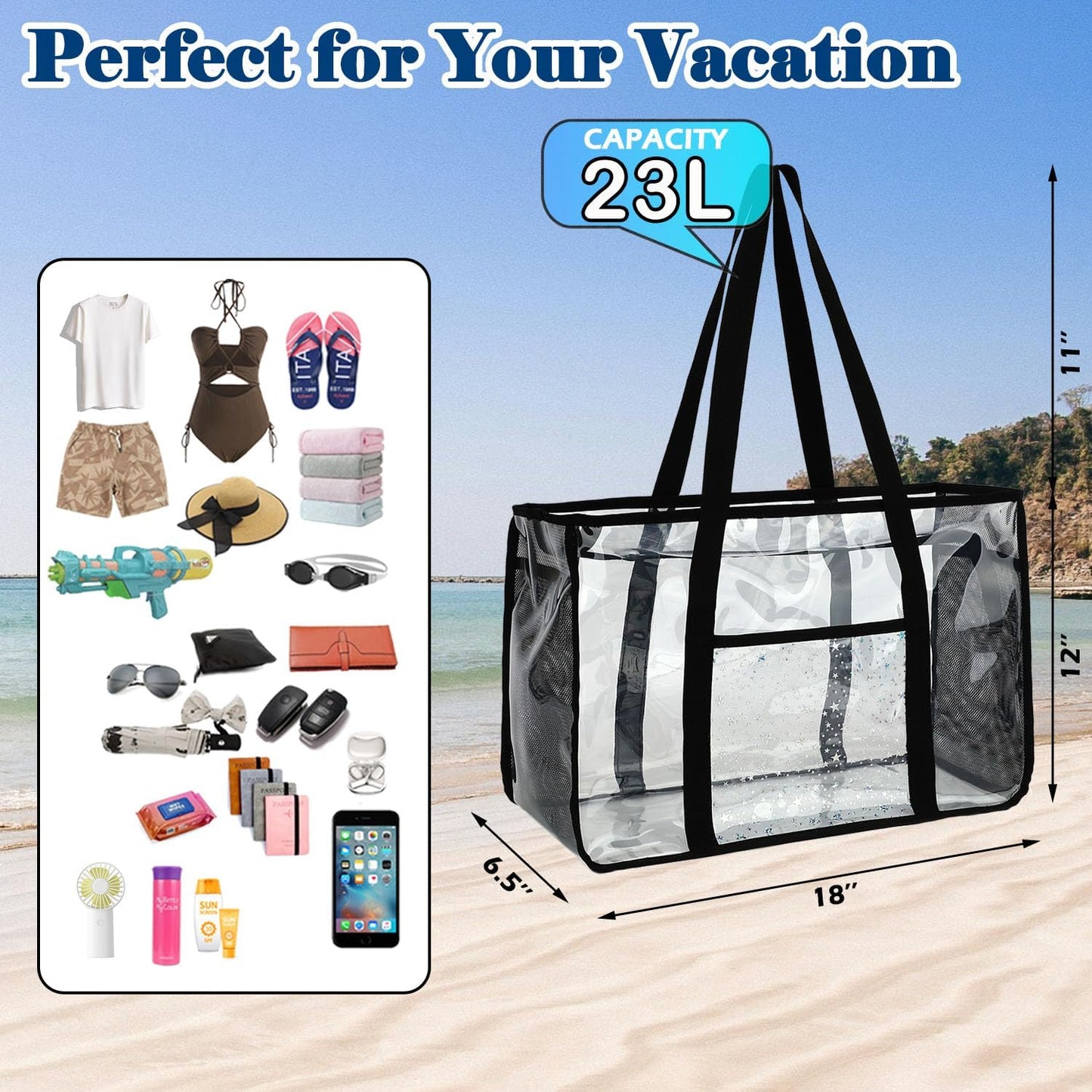 Bolso playa mujer grande impermeable con cremallera
