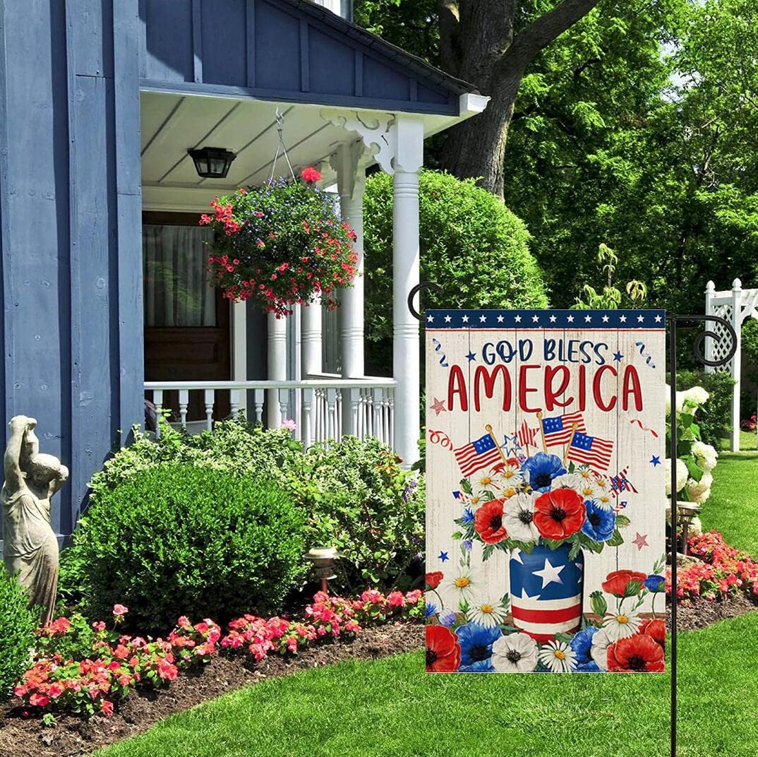Bandera jardín God Bless America 12.5x18pulg 4 de Julio