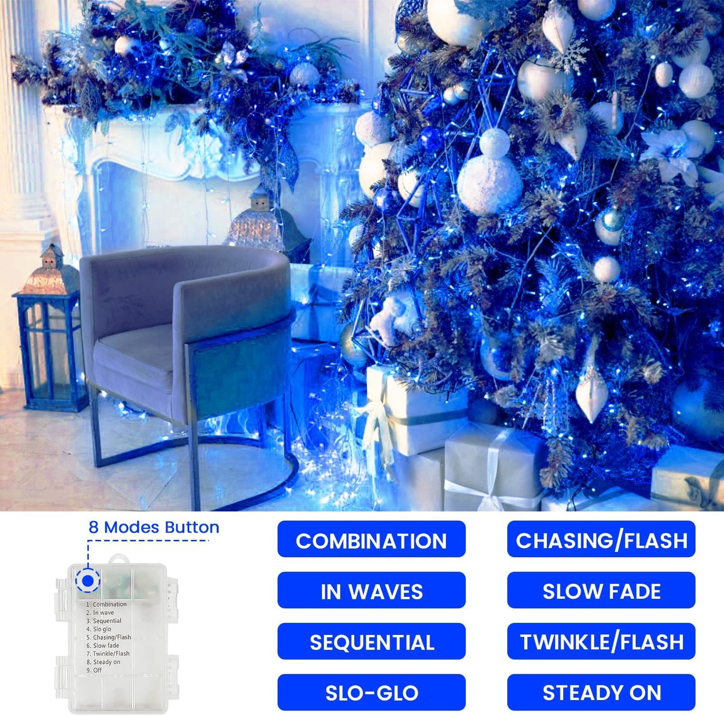 2 Pzas Luces LED Impermeables 66" 8 Modos Azul
