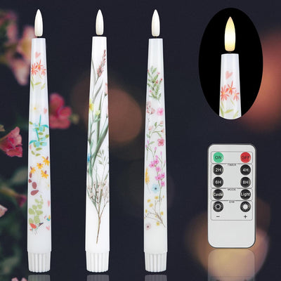 Velas LED cónicas con flores 9.6" control remoto