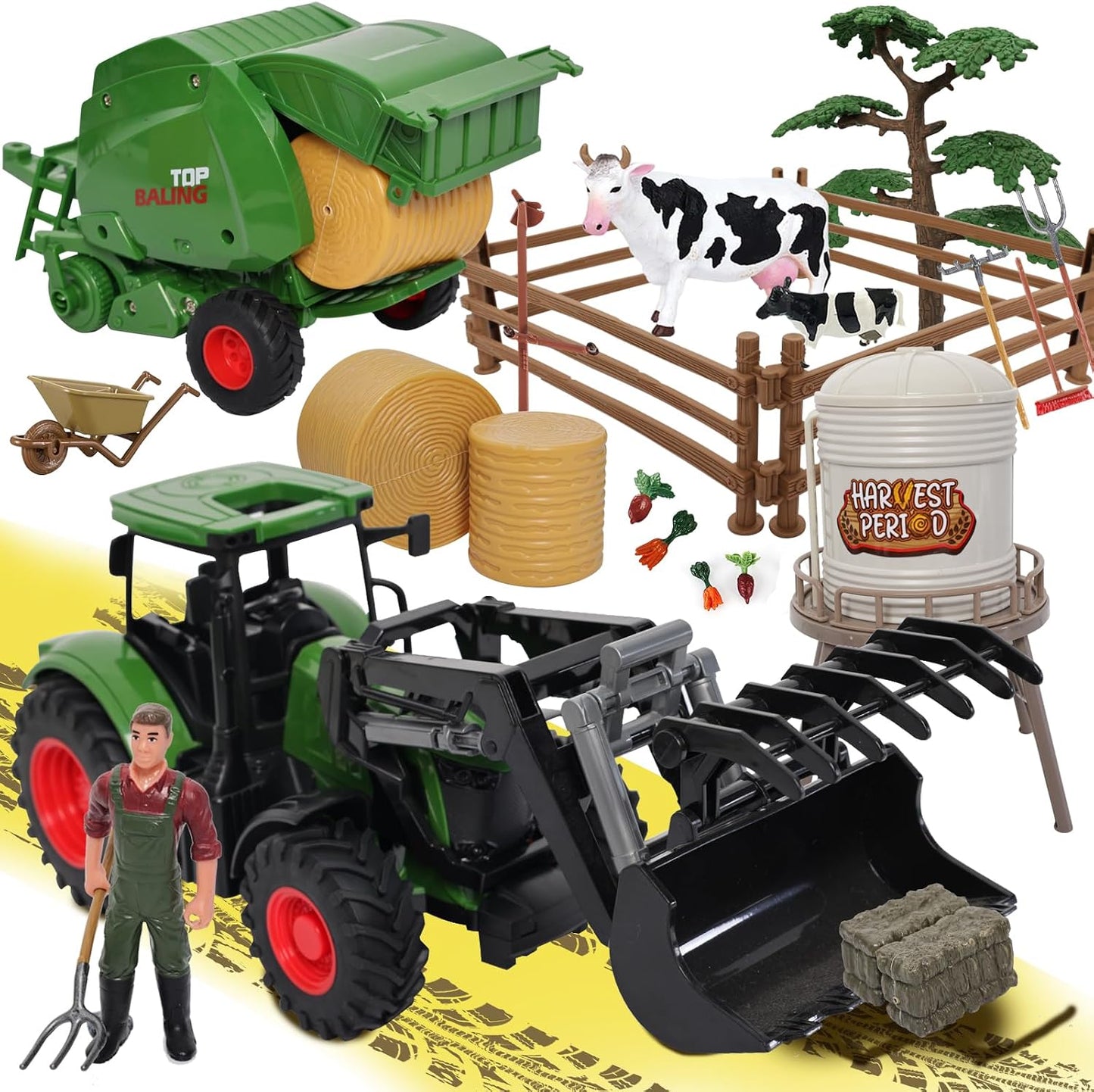 Set tractor granja vaca herramientas para niños
