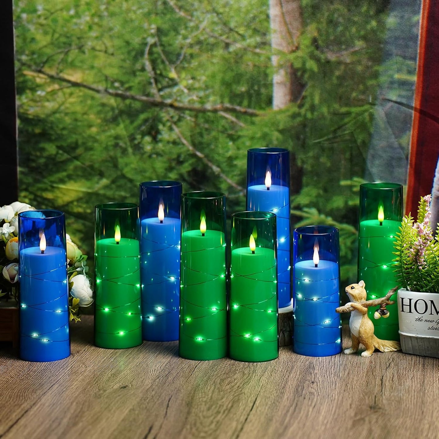Velas LED sin llama con cuerda estrella 7 pzas control remoto