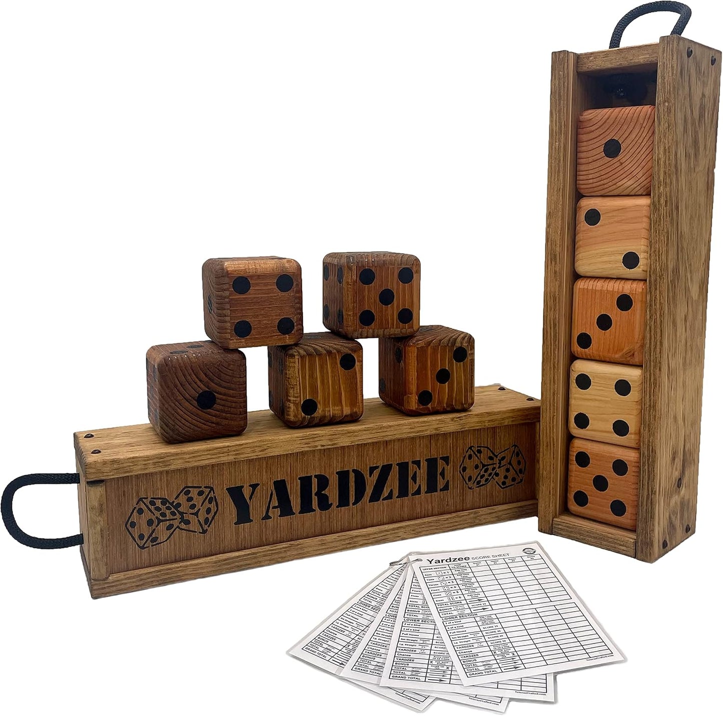 Set dados gigantes Yardzee madera estuche 5 dados césped