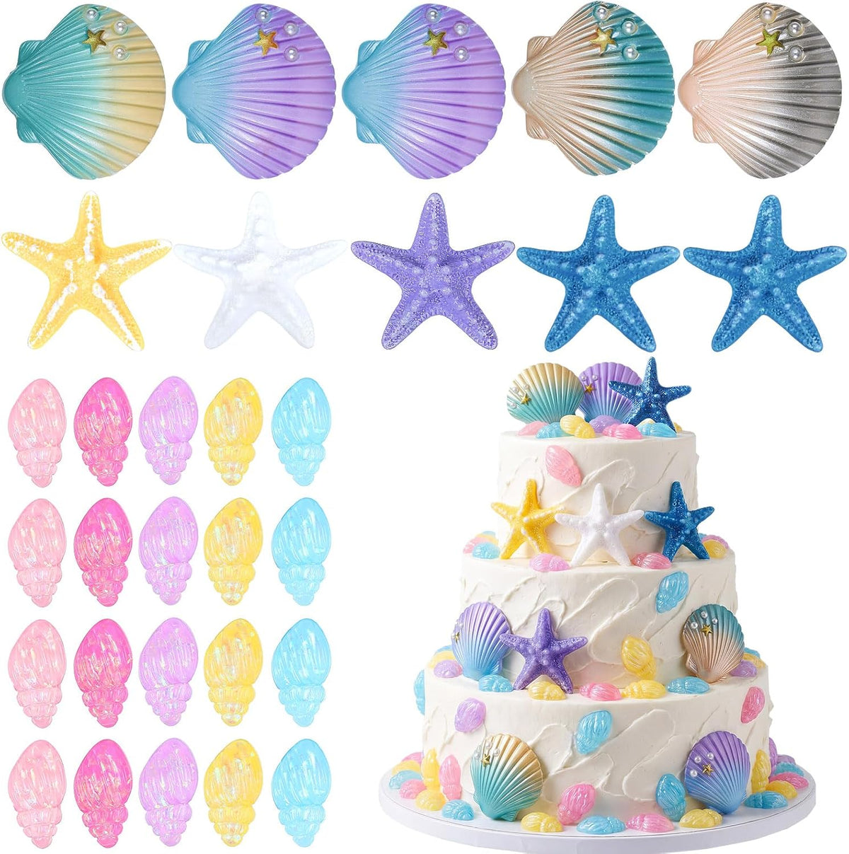 30 Pzas Decoración Pastel Conchas Marinas Océano
