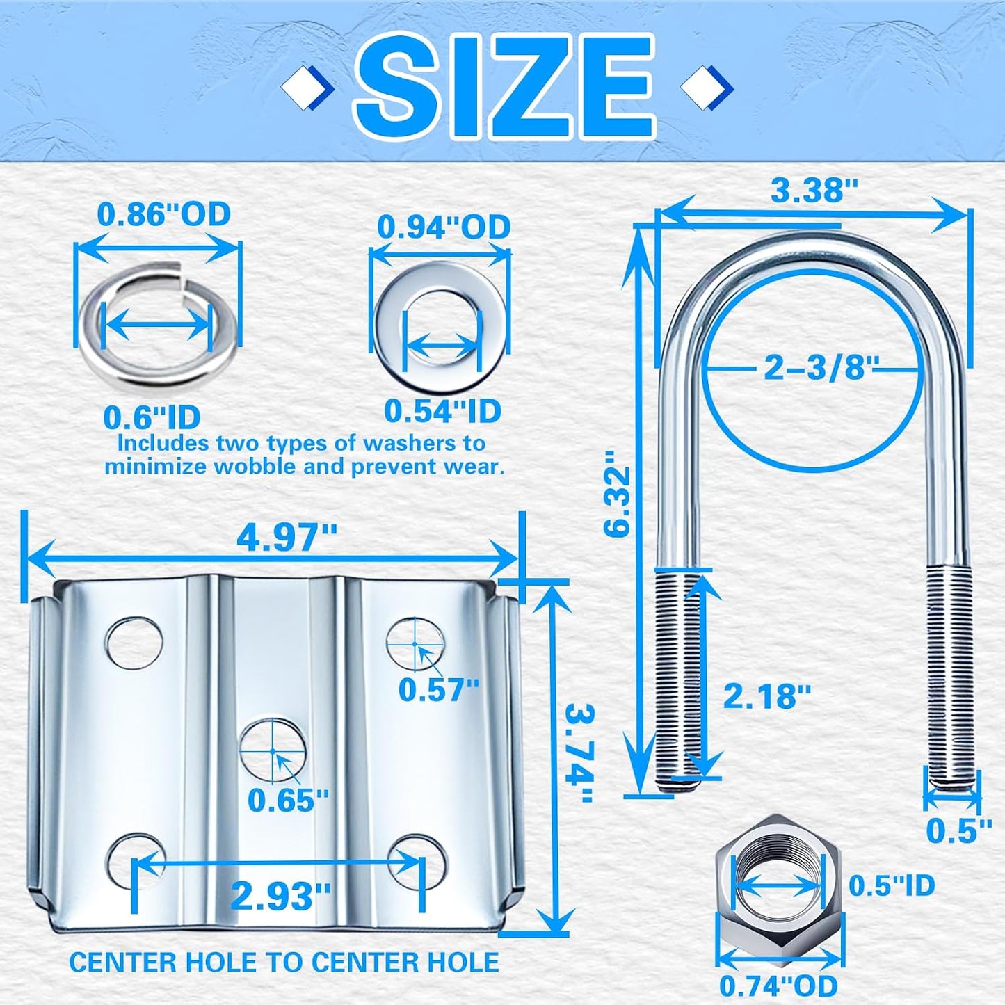 Kit pernos en U eje remolque 2 3/8" 3500 lb