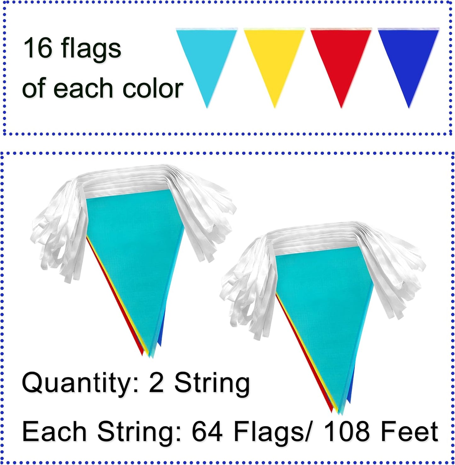 Banderín multicolor 108ft para carnaval circo 64uds