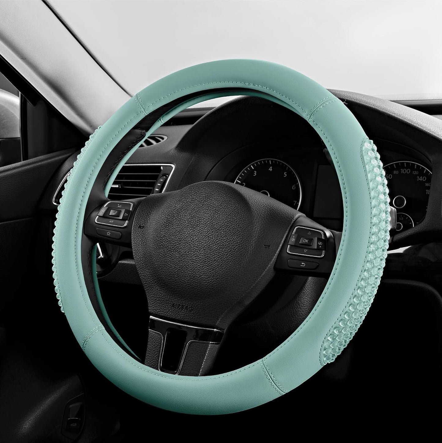 Funda volante cuero lujo ajuste universal 14.5-15.5"