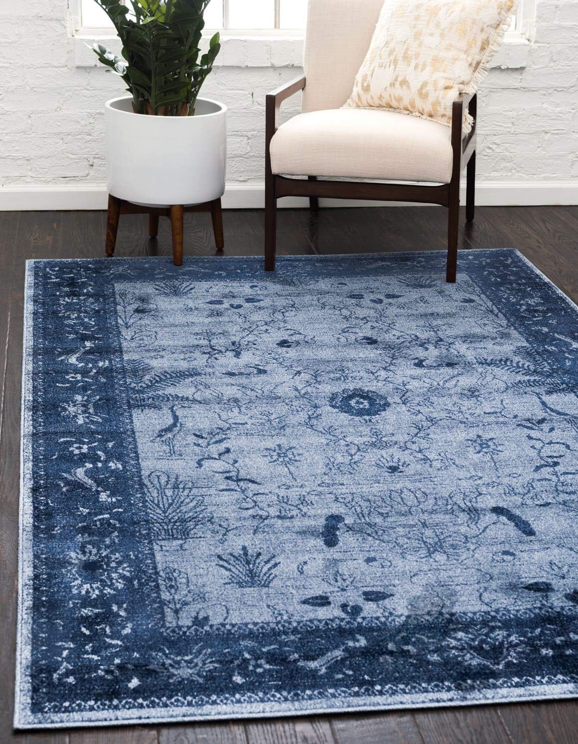 Alfombra botánica vintage 3x3x5x3 rectangular azul
