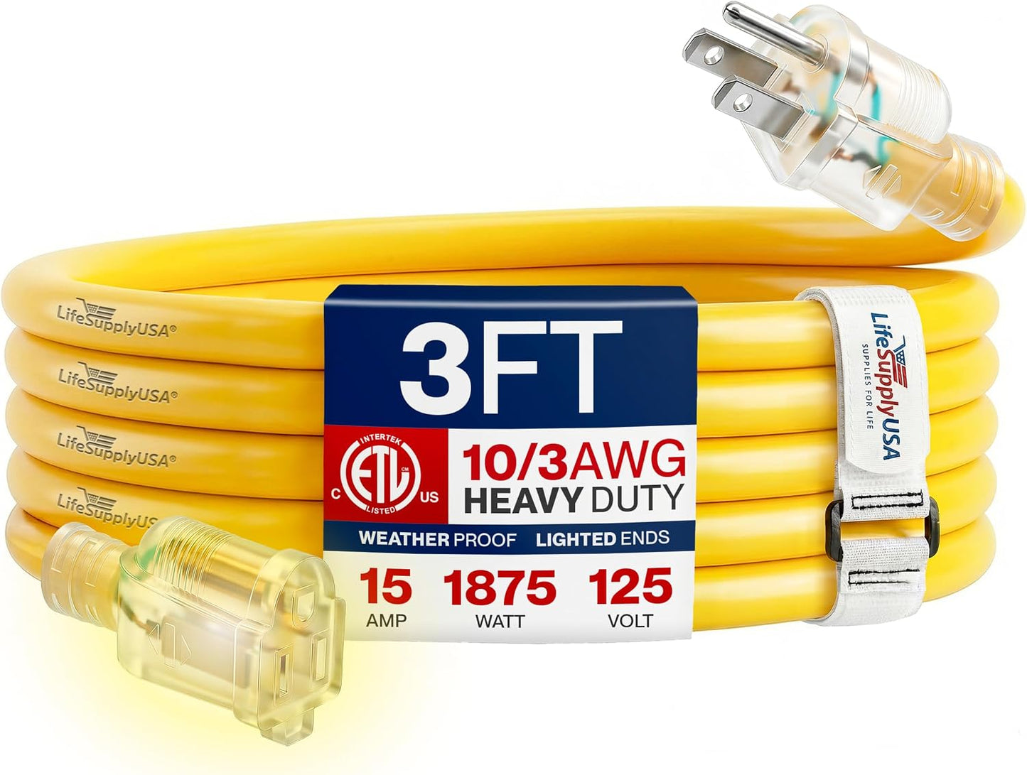 Cable extensión 3ft 10/3 SJTW impermeable ETL