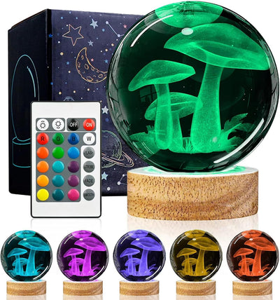 Luz Nocturna Bola Cristal Hongo 3.15pulg Led 16 Colores