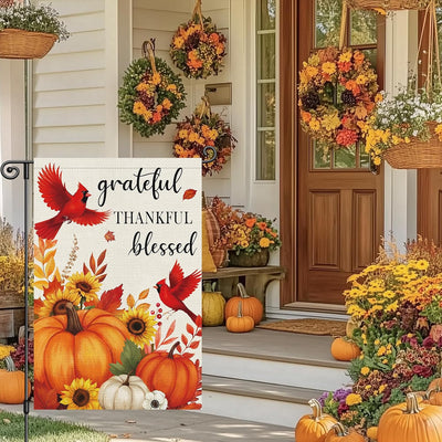 Bandera jardín calabaza cardenal 12x18pulg doble cara otoño