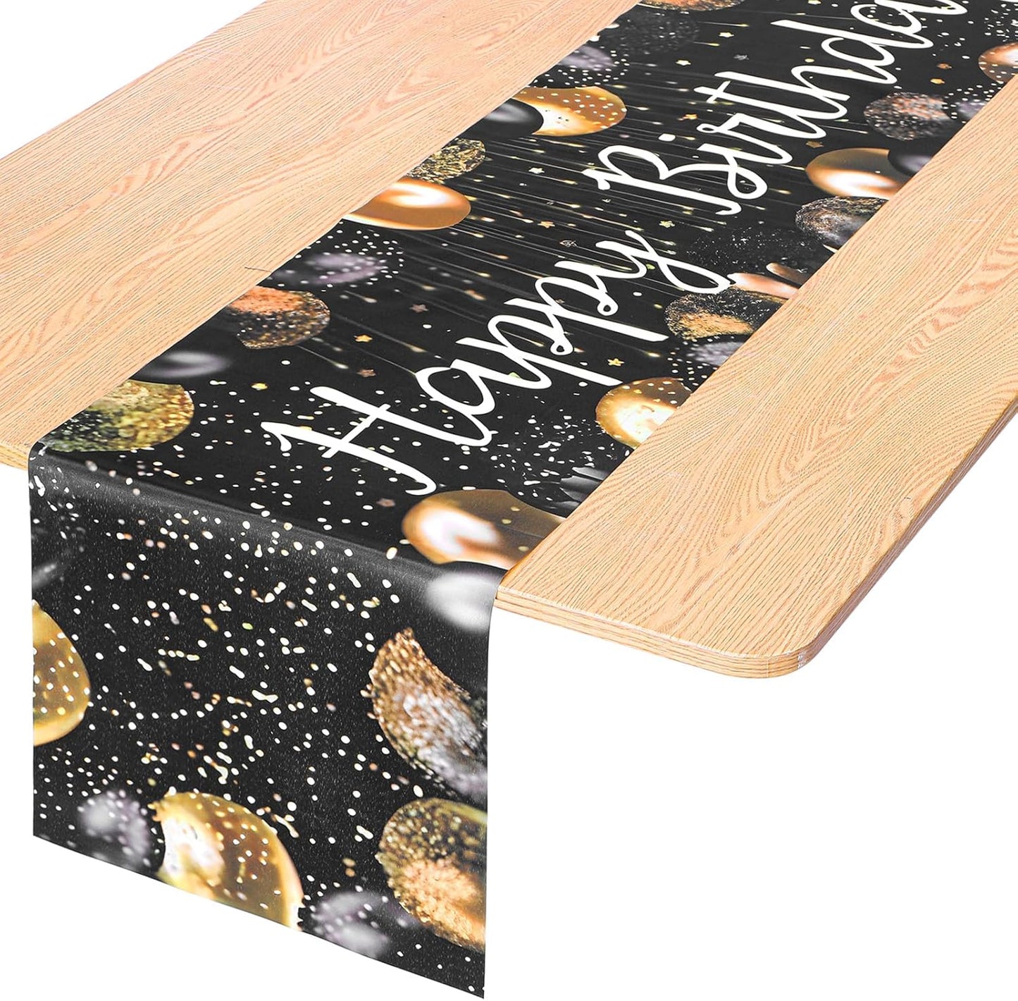 Camino Mesa Cumpleaños 72x13pulg Negro Dorado Decoración