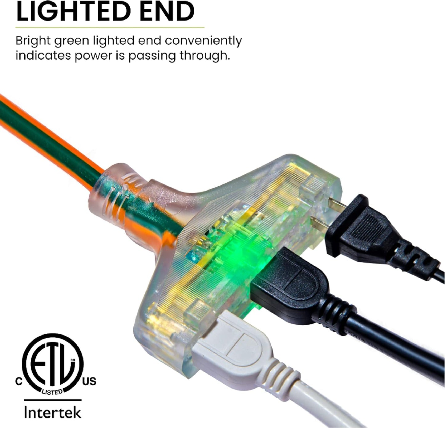 Cable extensión 100ft naranja extremo iluminado SJTW 14/3