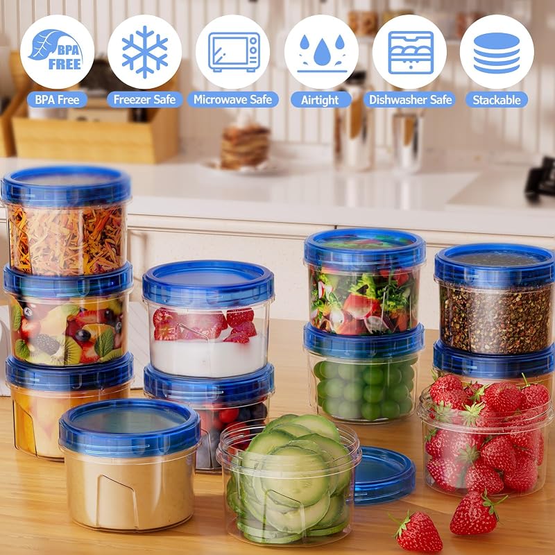 12 Pzas Recipientes Plástico 16oz con Tapas Giratorias Sin BPA