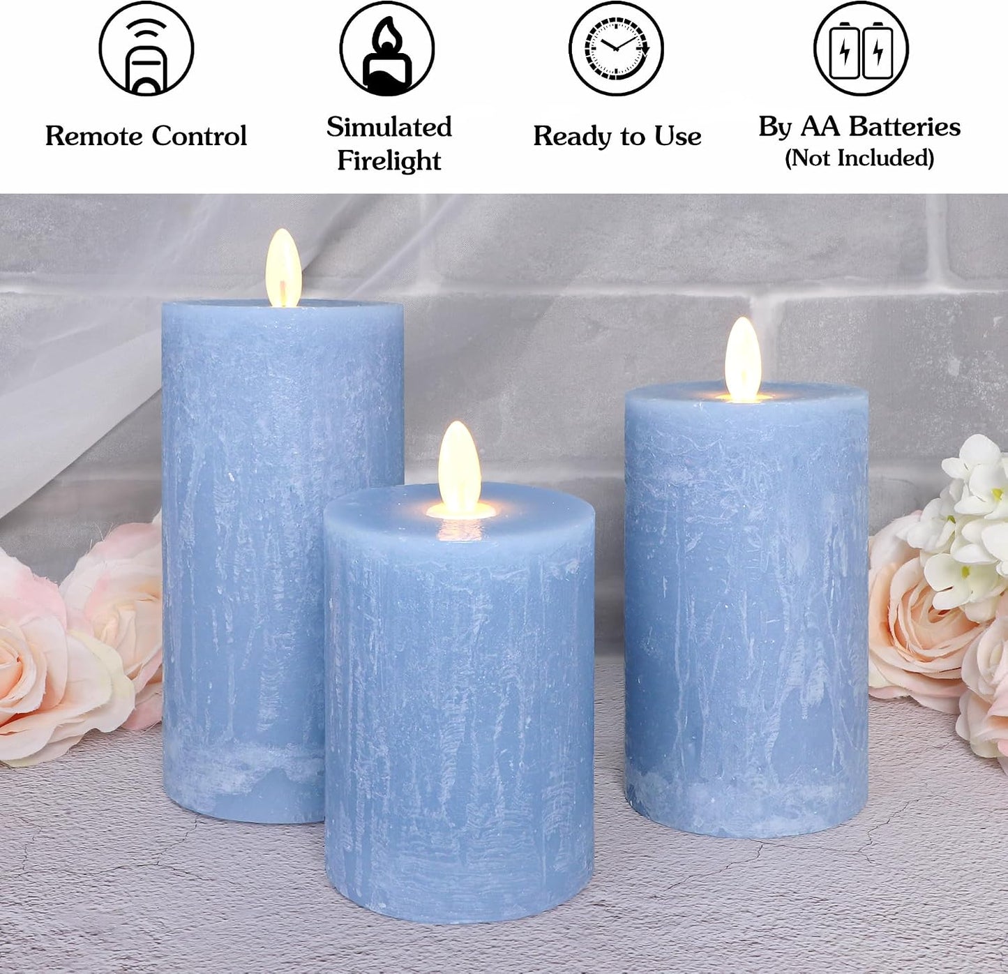 Velas LED rústicas azules con control y temporizador