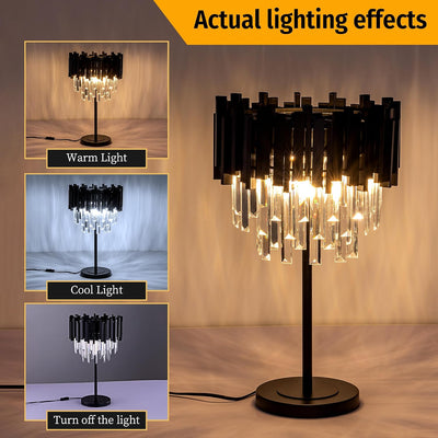 Lámpara mesa cristal negro 3 luces dormitorio sala