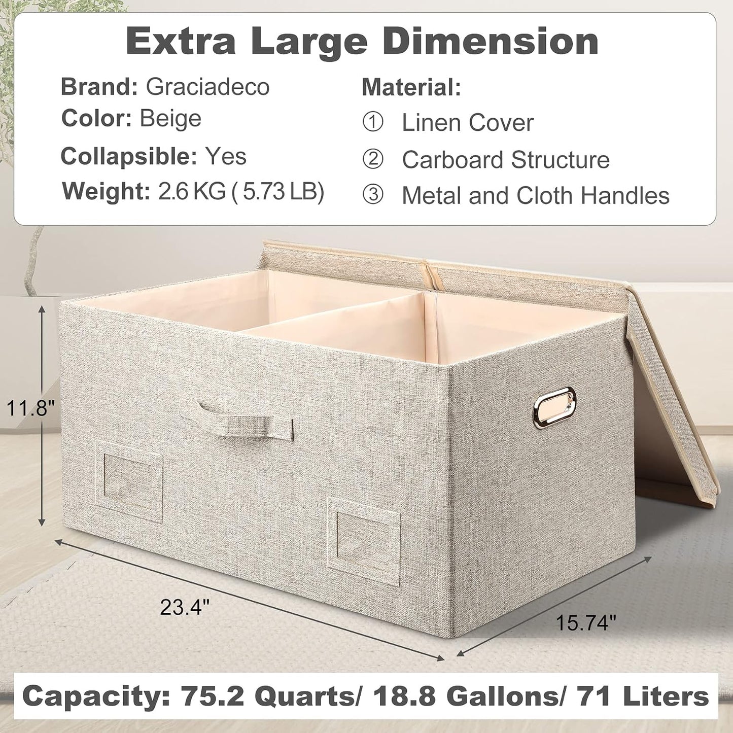 Cajas apilables plegables decorativas 75qt beige