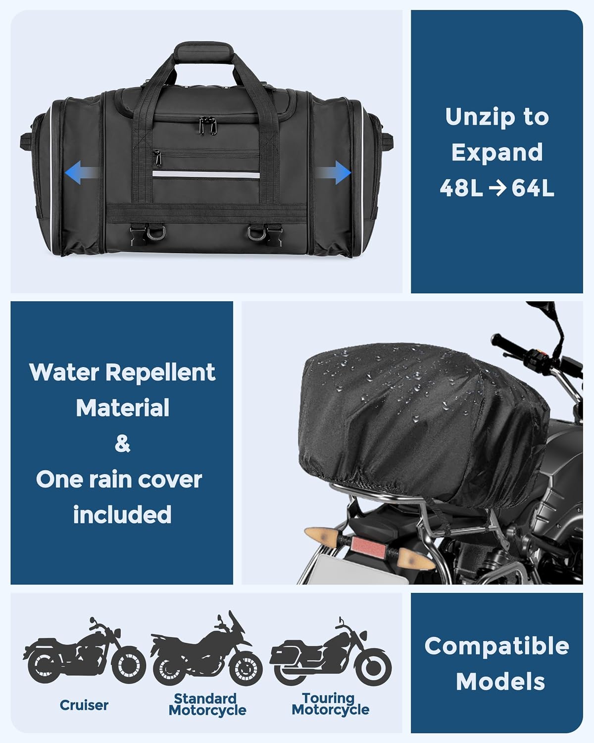 Bolsa impermeable motocicleta con cubierta lluvia negro