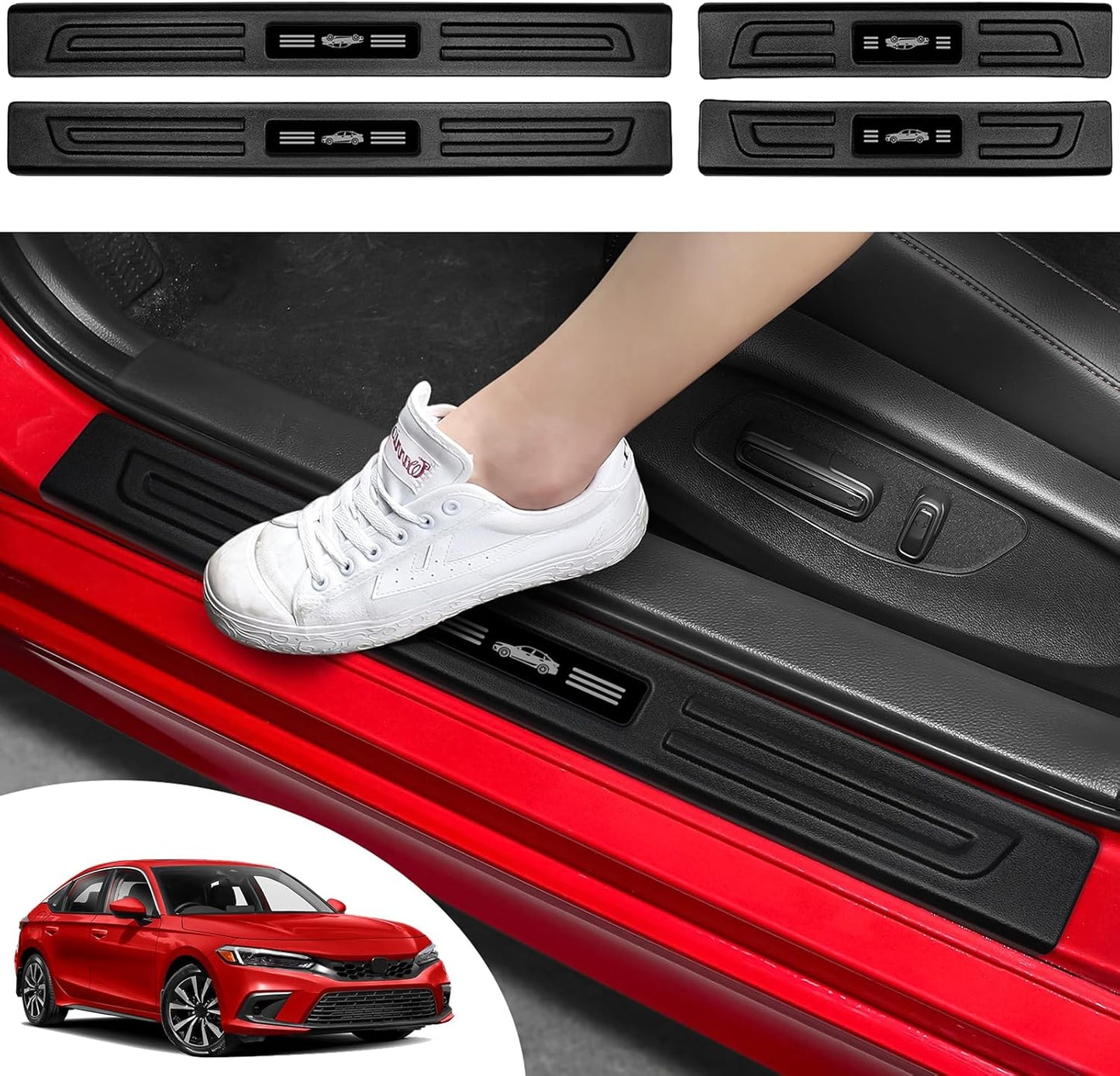 4 Protectores borde puerta Honda Civic 22-26 negro mate