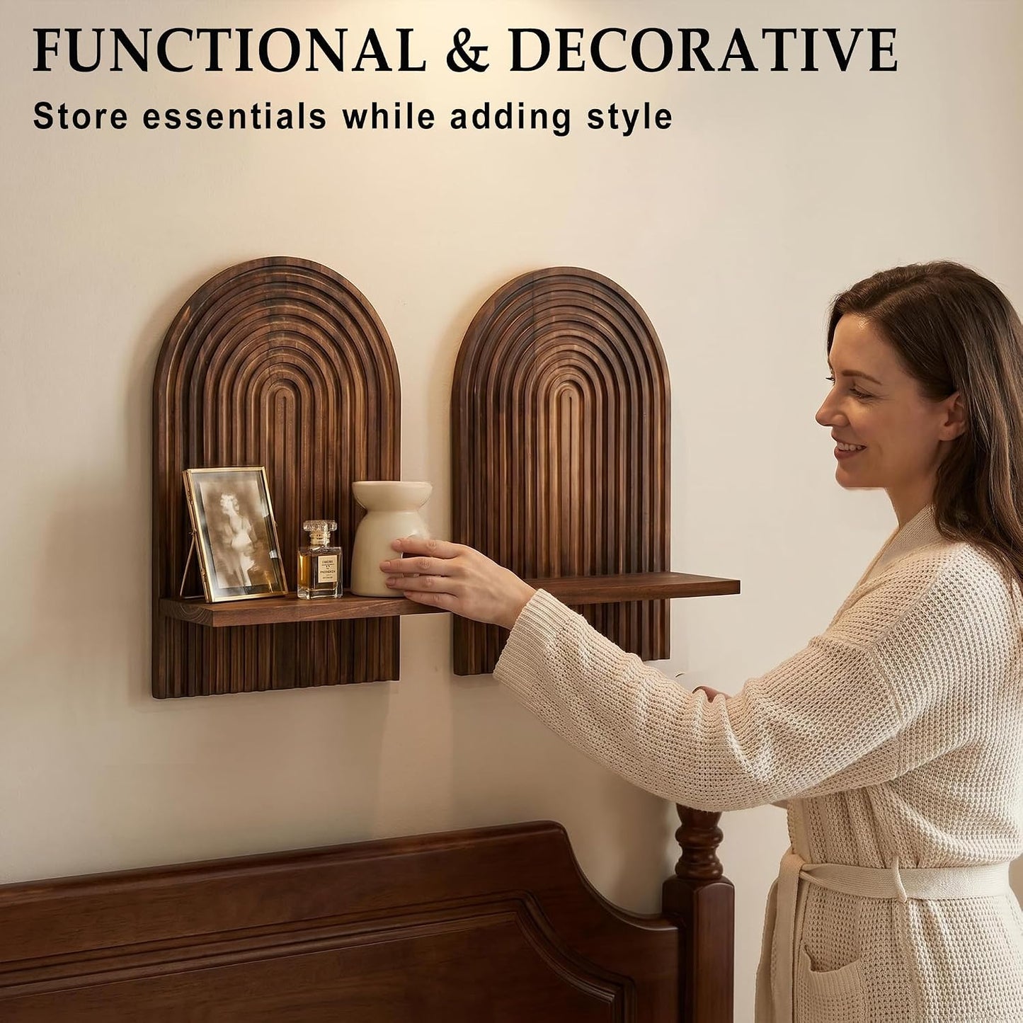 Estante pared boho chic 2 pzas 15x8.6" madera