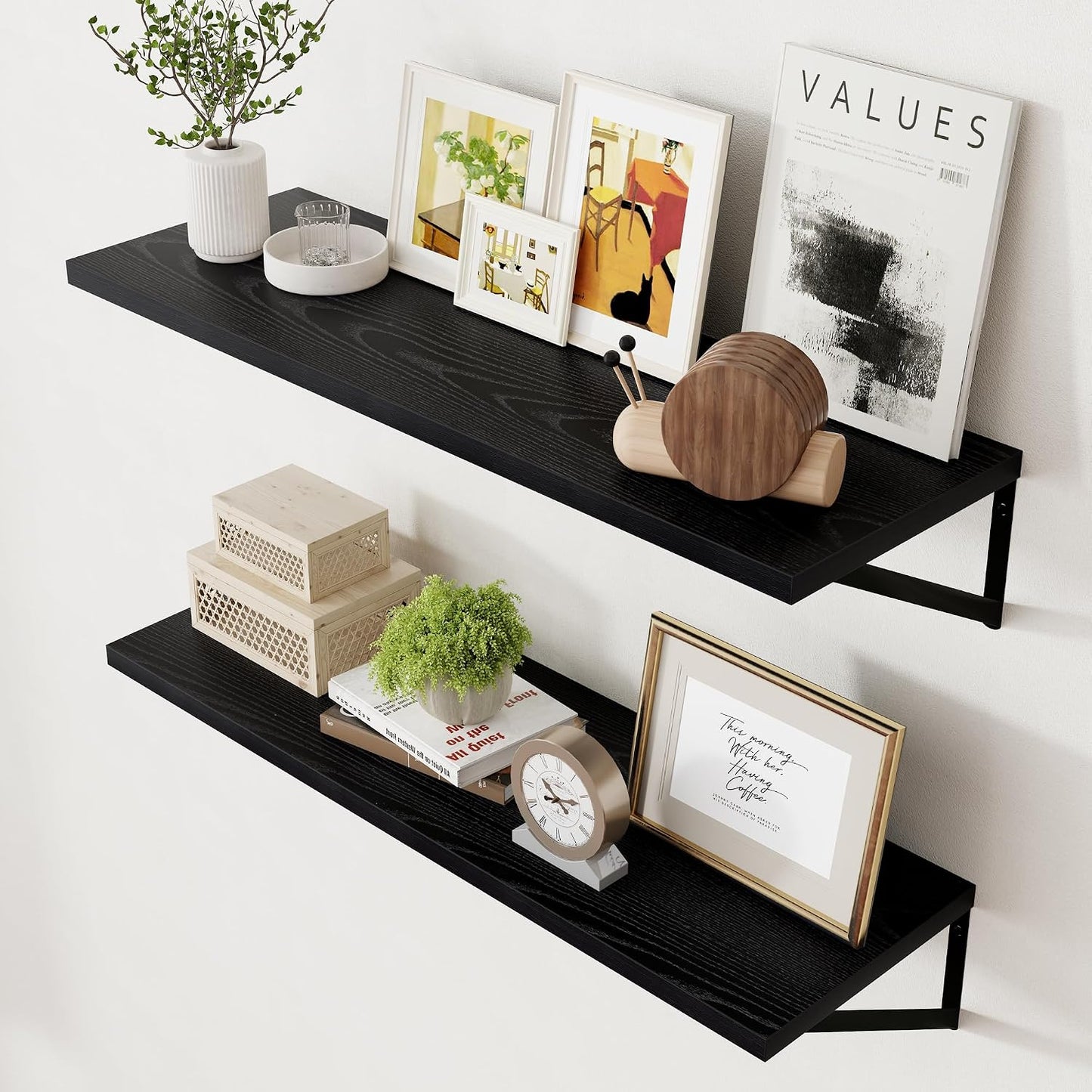 Estantes flotantes madera negra 36x12" set 2