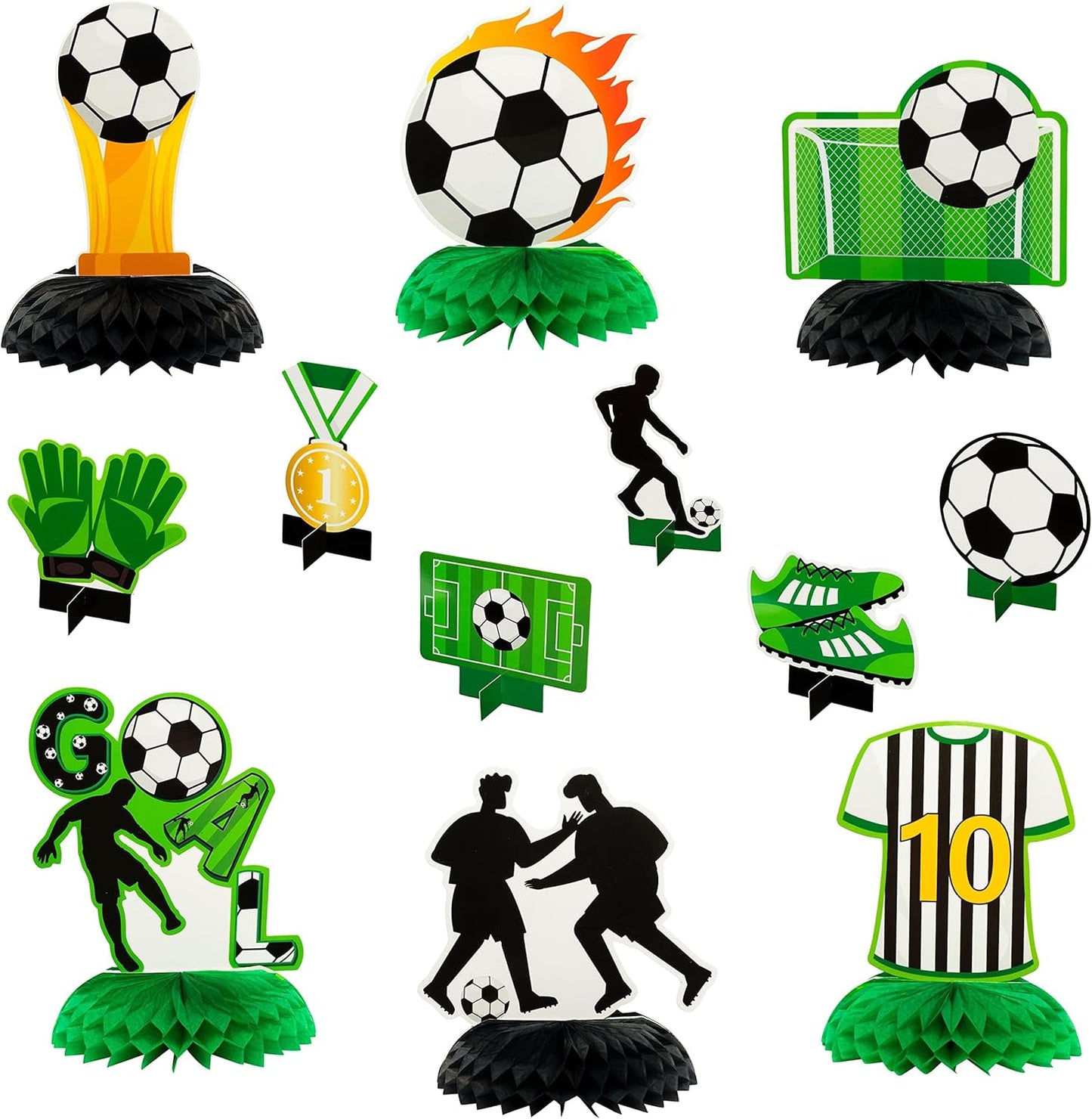 Centros mesa fútbol 3D blanco y negro 12 pzas doble cara