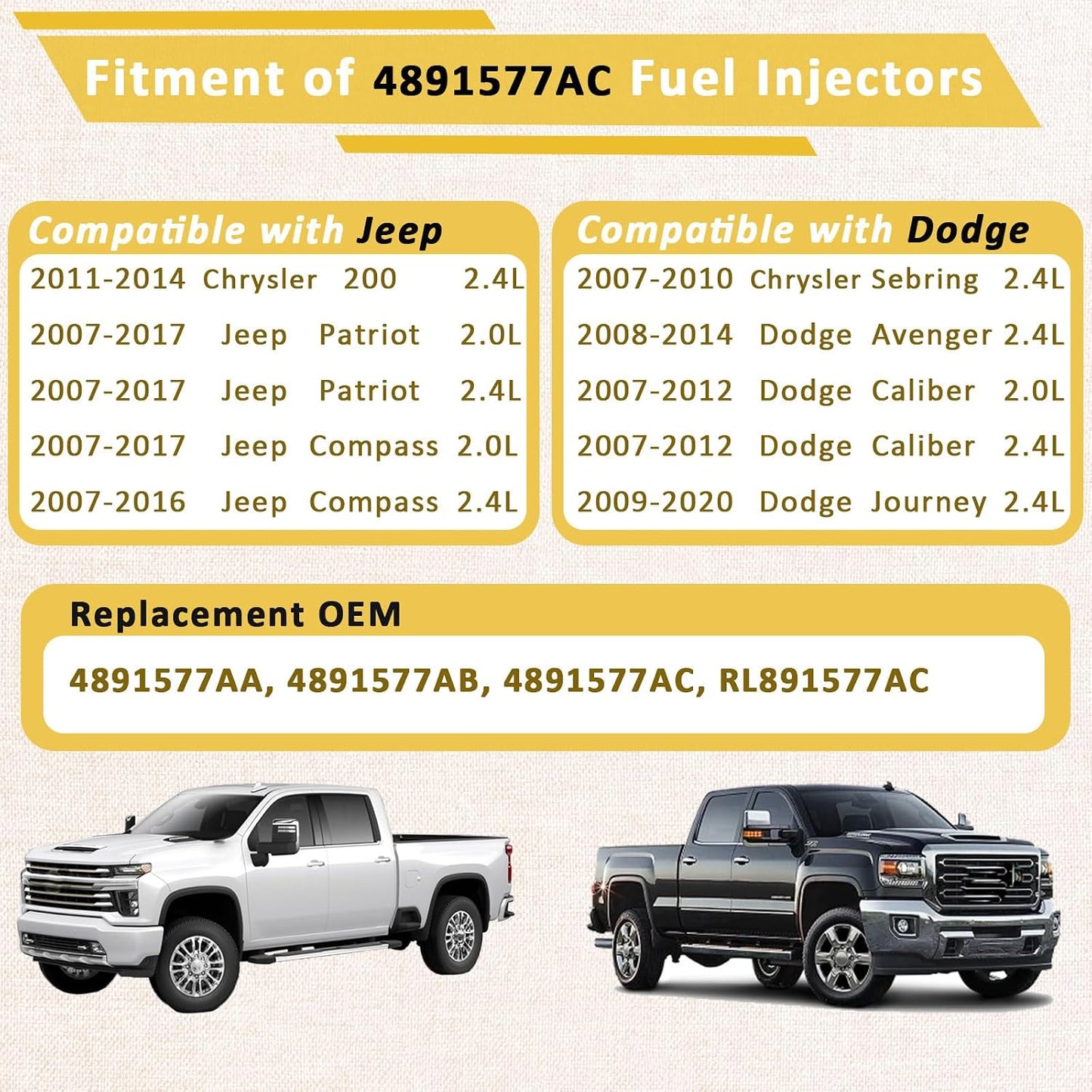 Set 4 Inyectores Combustible Jeep 2.0L 2.4L Dodge Journey