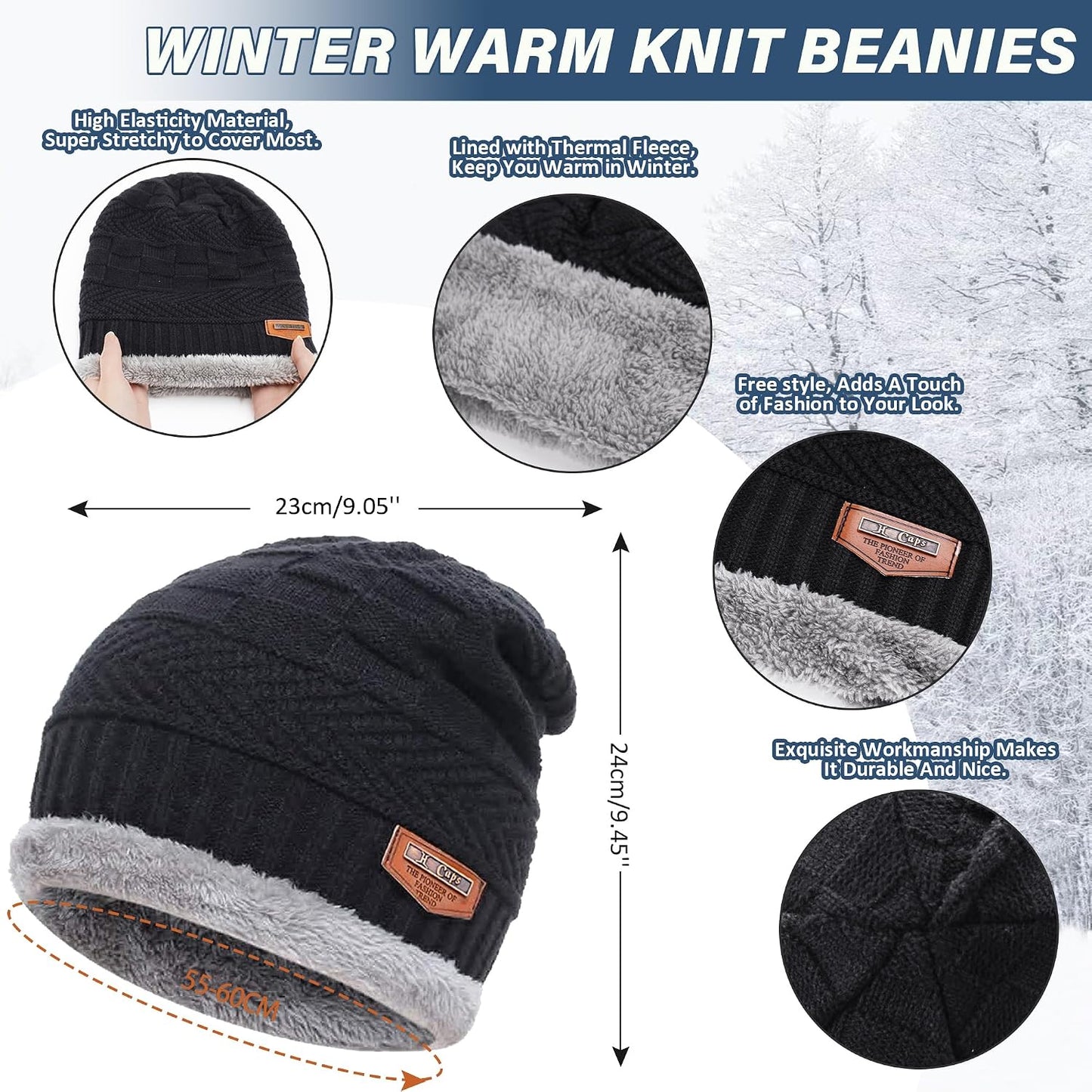Gorro invierno para hombre y mujer con bufanda punto cálido