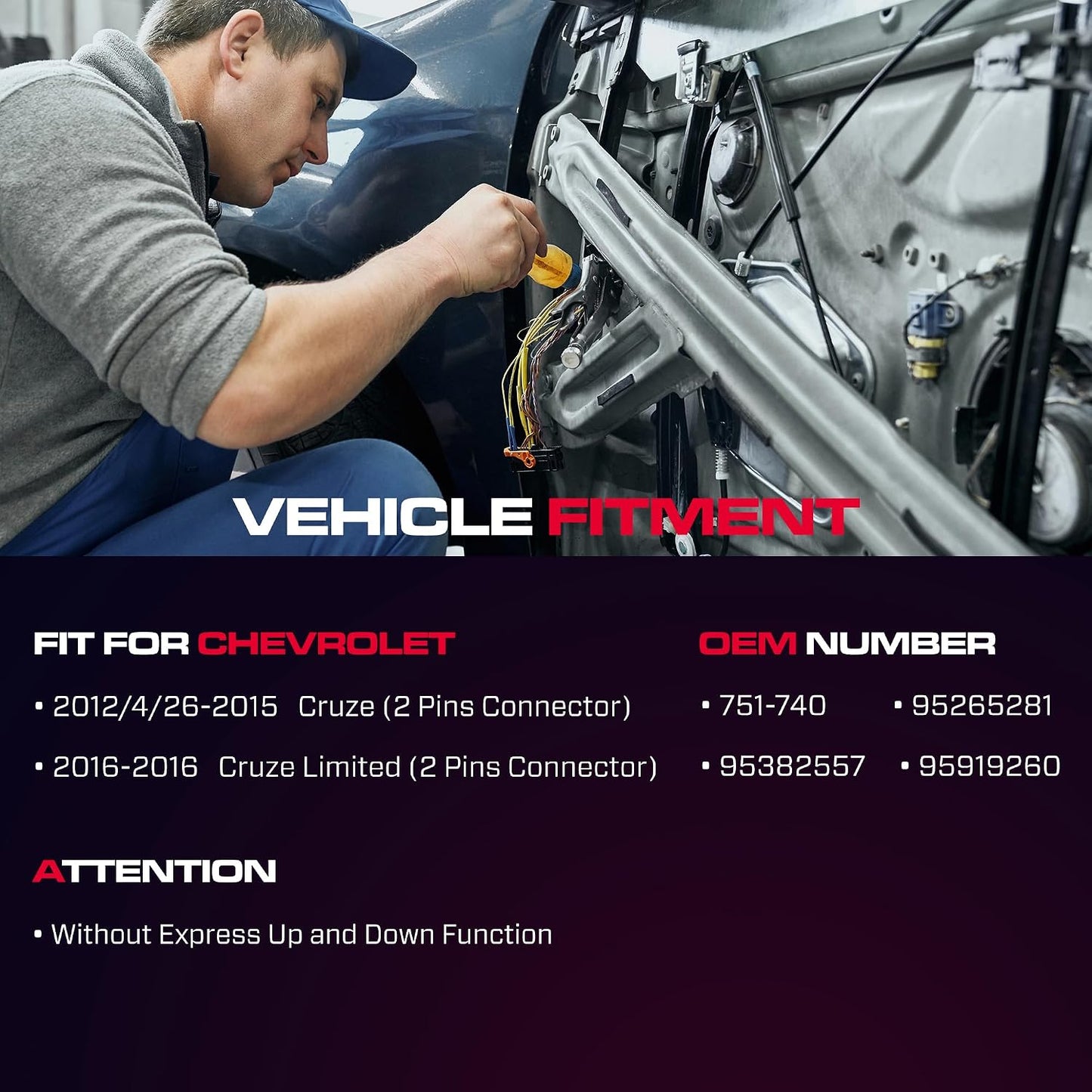 Regulador ventana eléctrica Chevy Cruze 2012-16 2 pines