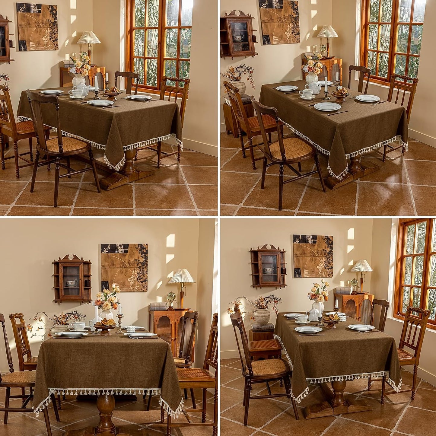 Mantel lino rectangular 55x70pulg color marrón cocina comedor