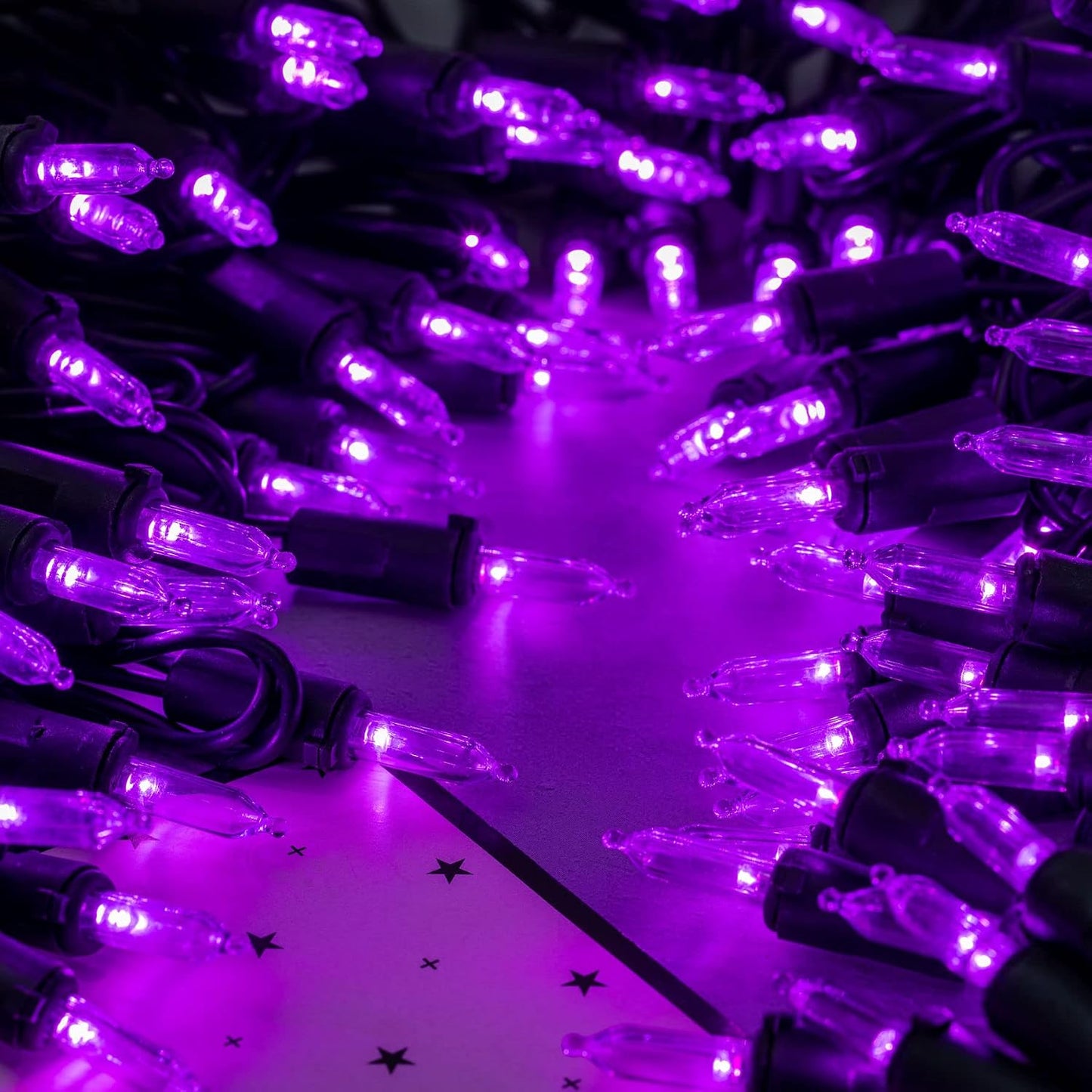 Set 200 Luces LED Navidad Moradas Cable Negro 33pies UL