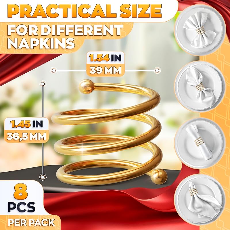 8 Servilleteros Dorados en Espiral Reutilizables
