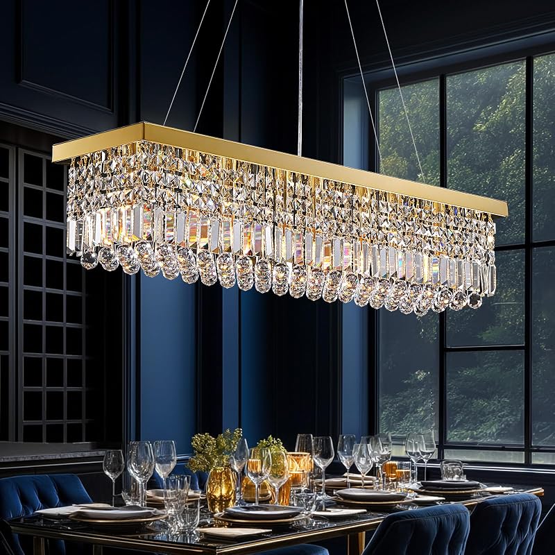 Candelabro cristal dorado 8 luces para comedor sala