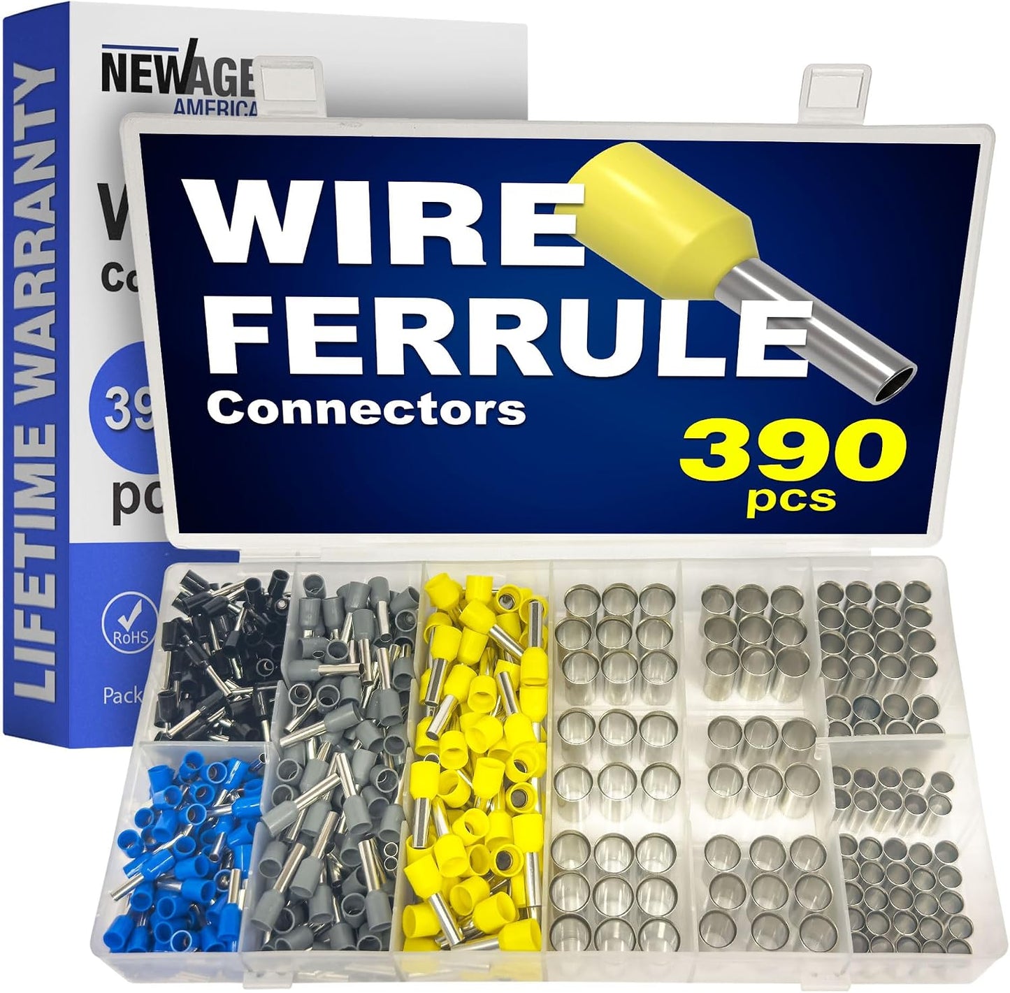 Kit 390 piezas casquillos alambre AWG 16-2 cobre nailon
