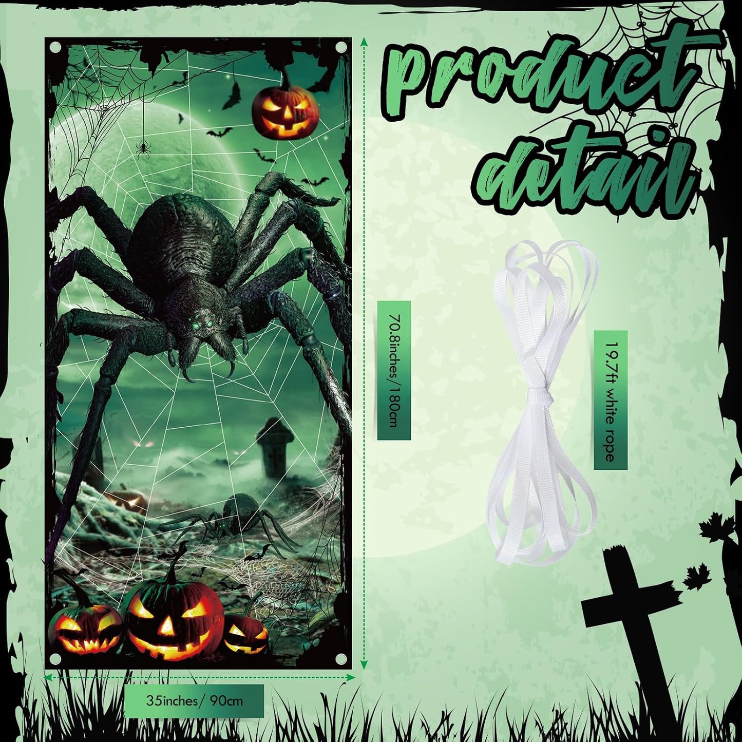 Decoración puerta Halloween telaraña calabazas murciélagos