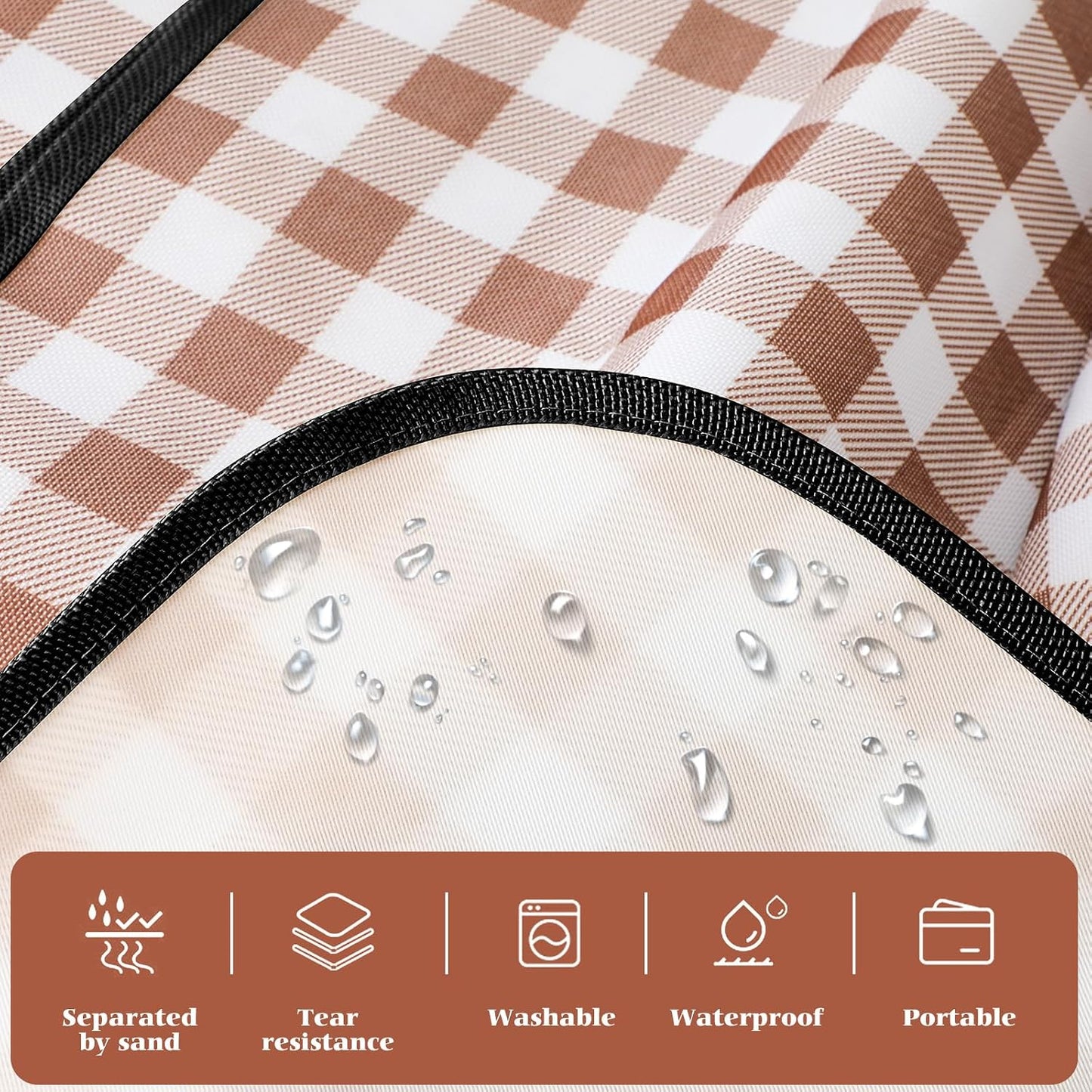 Manta picnic impermeable 80x80" cuadros café asa