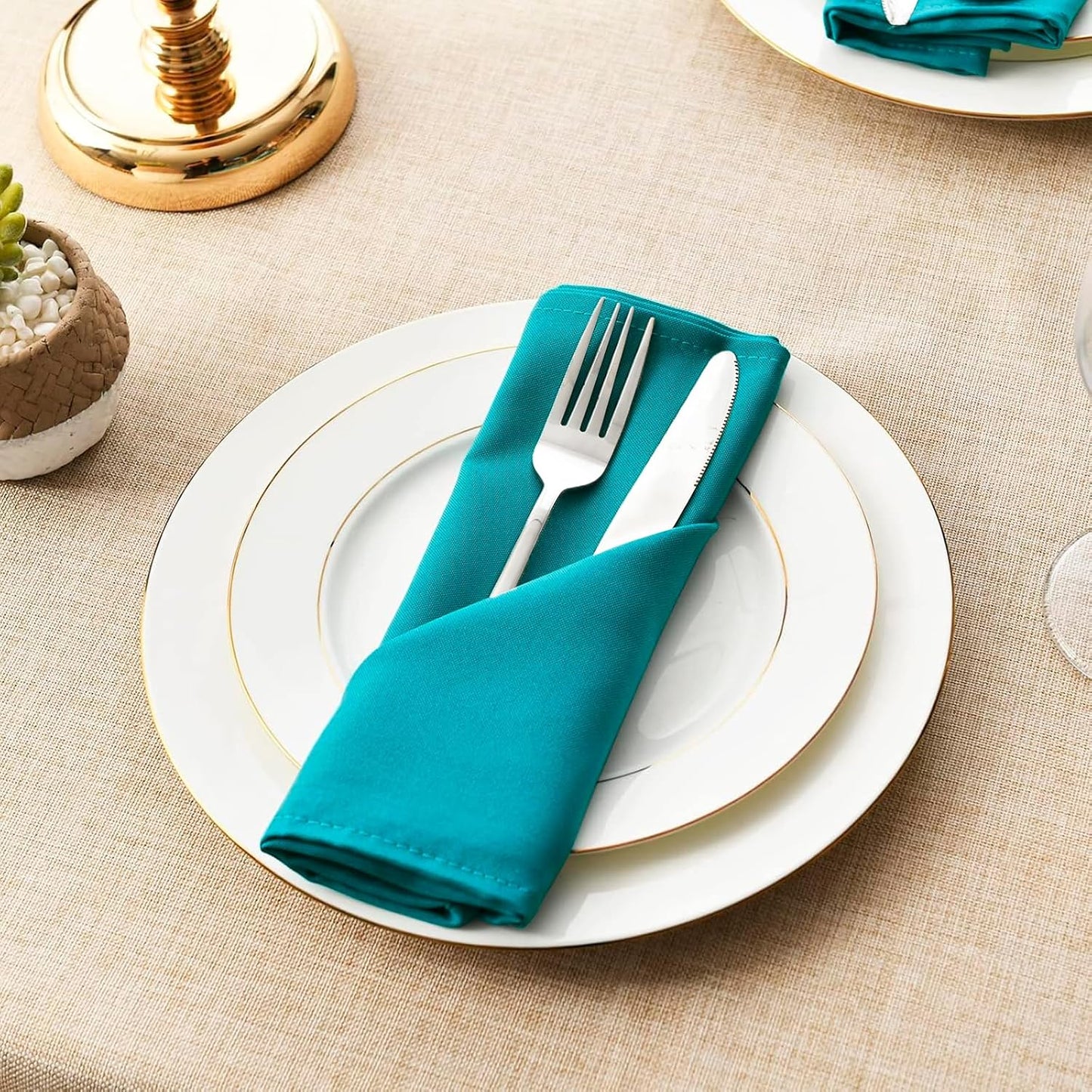 Set 6 servilletas tela 20x20pulg lavables color turquesa