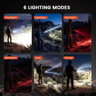 Linterna recargable USB-C 6 modos luz LED super brillante naranja