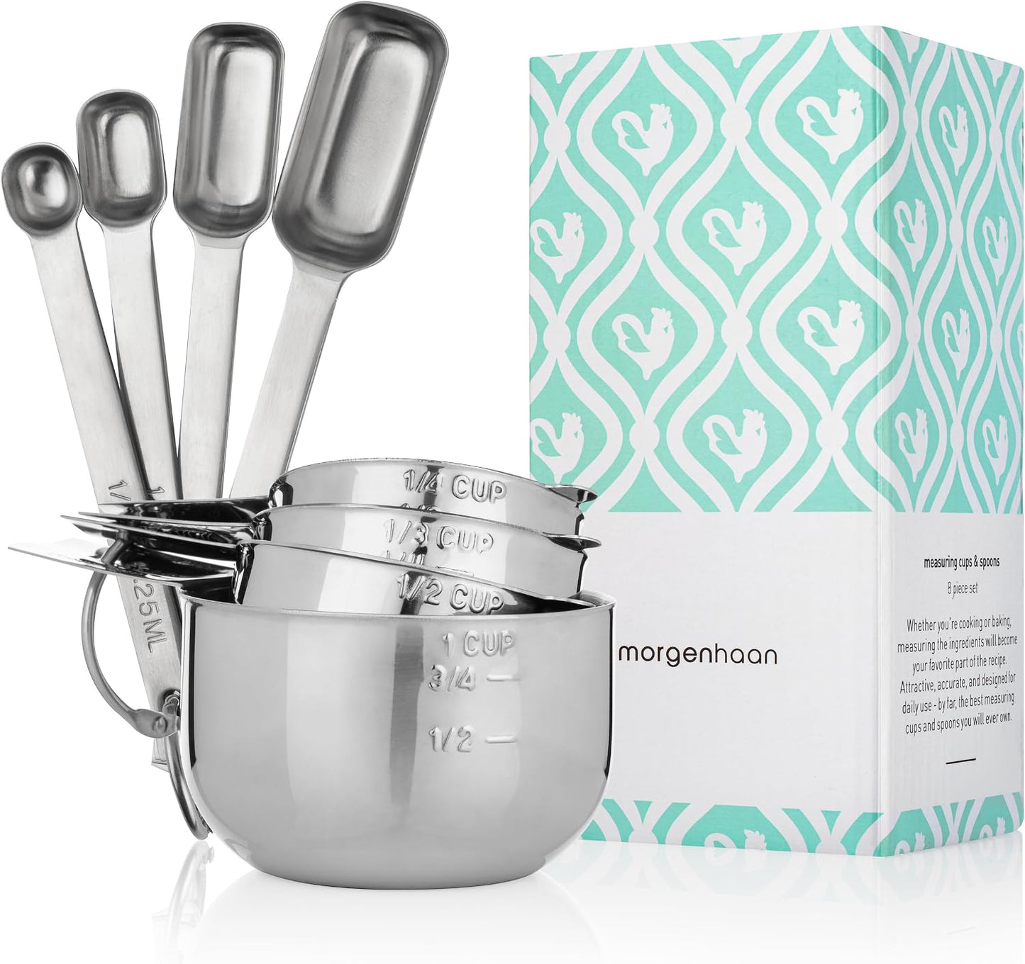 Kit medición acero inox 304 8 tazas y cucharas apilables