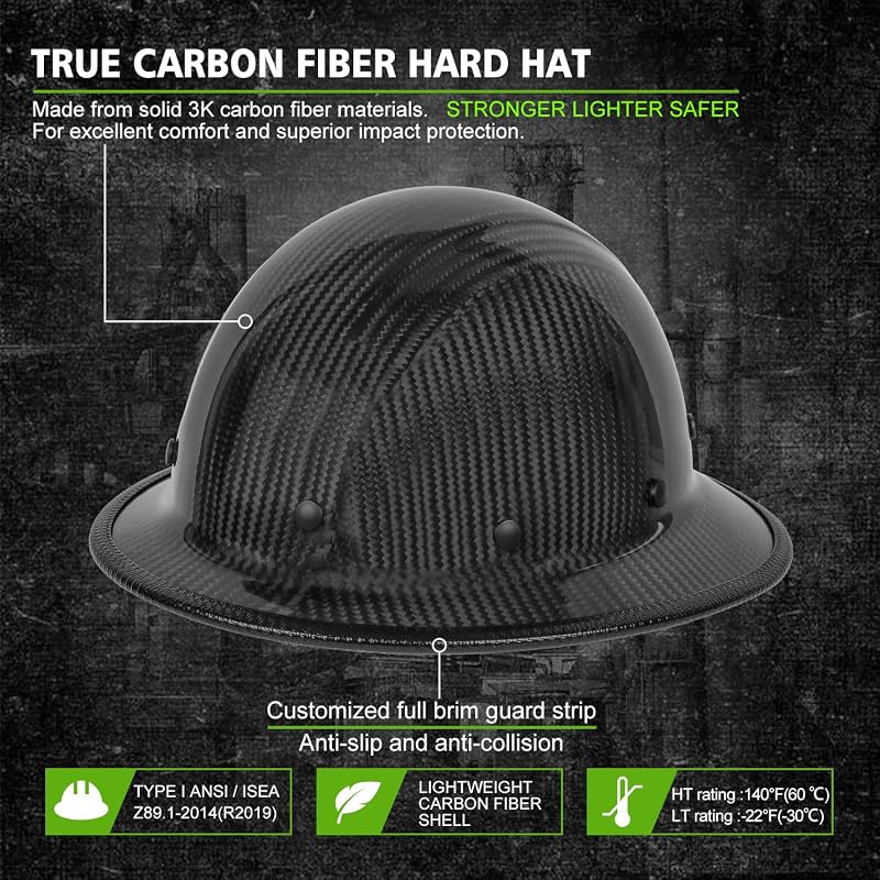 Casco fibra carbono ala completa OSHA ANSI hombre con