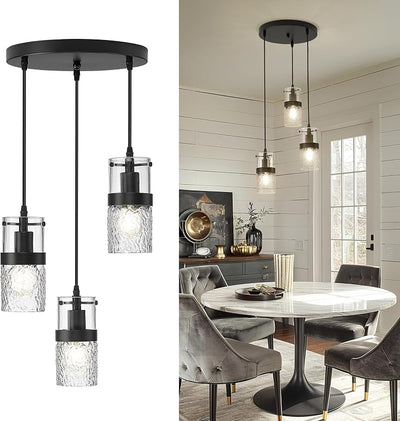 Lámpara colgante negra 3 luces ajustable cocina