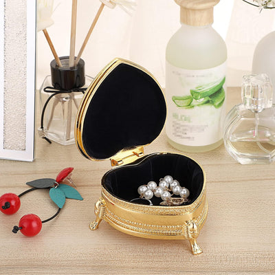 Caja organizadora joyas vintage forma corazón metal dorado