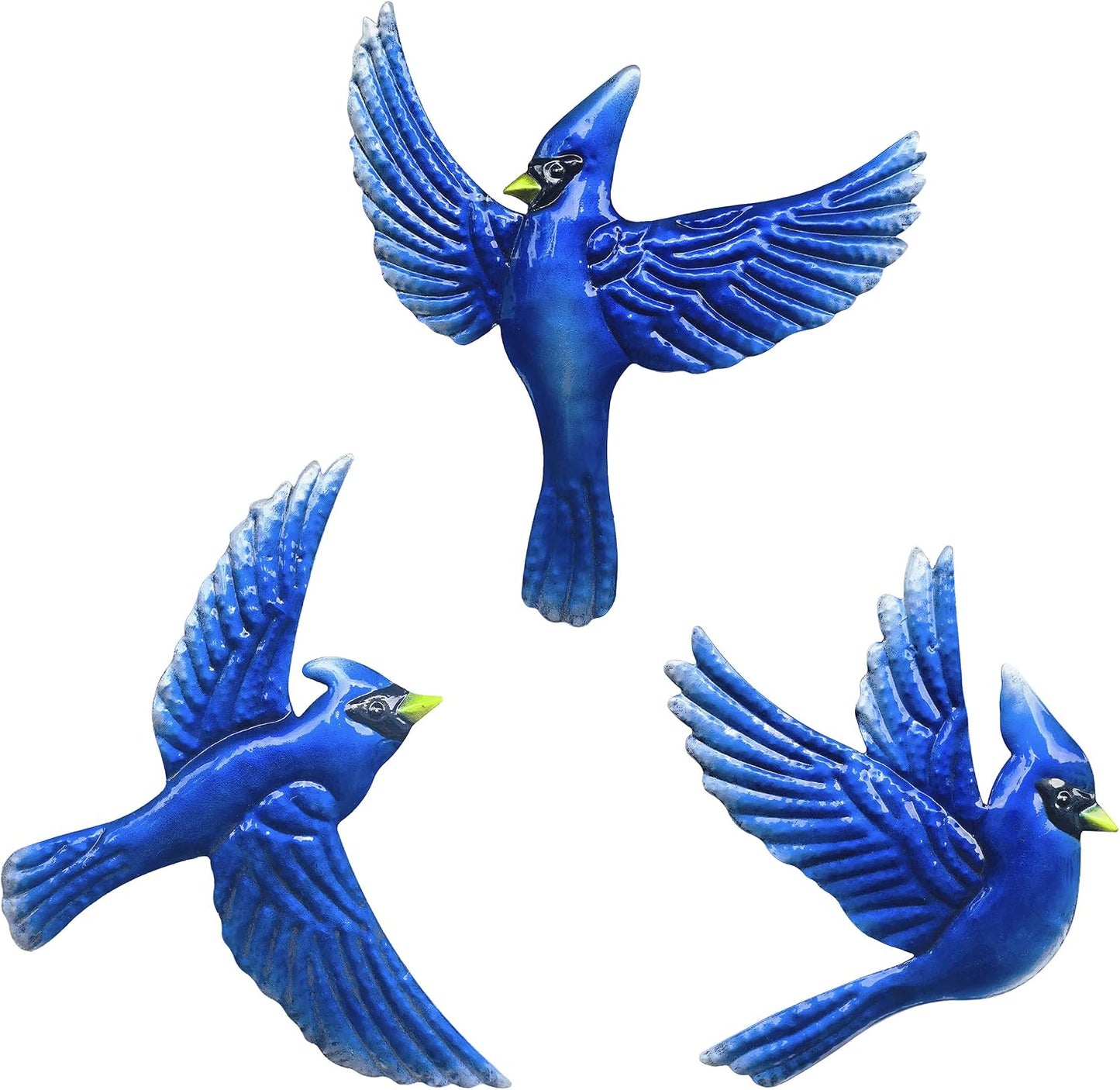 Decoración pared pájaros metal azul para sala dormitorio