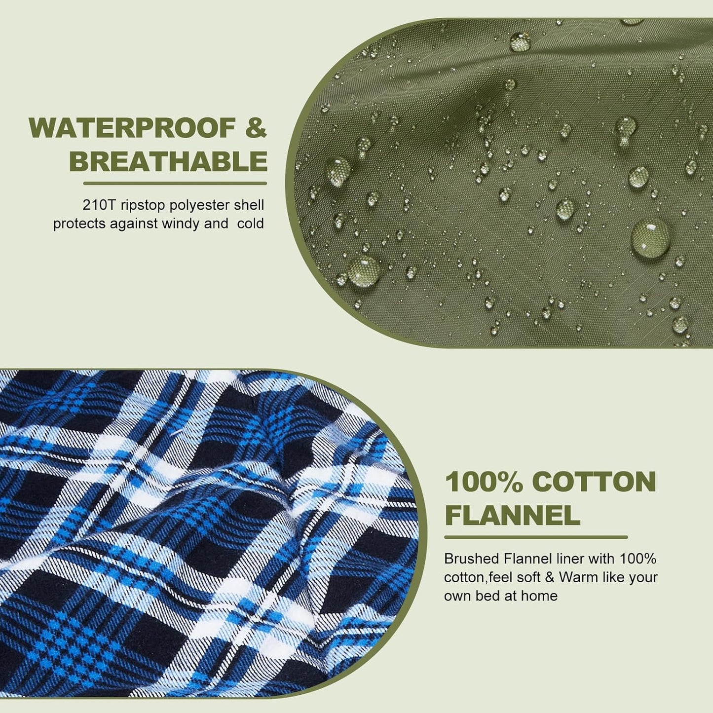 Saco dormir doble franela algodón capucha impermeable Queen